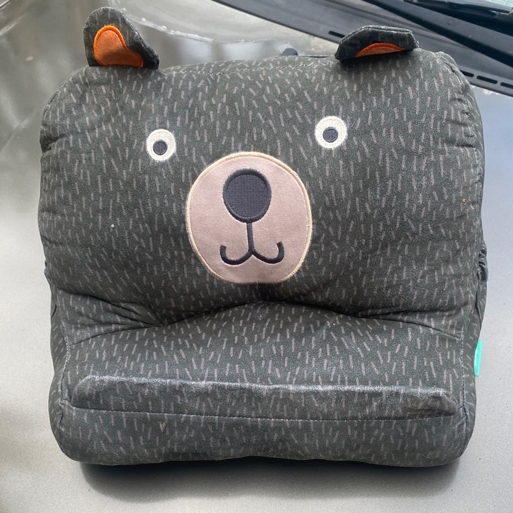 Pillowfort Plush Bear Support Pillow in Dark Gray with Pink Accents